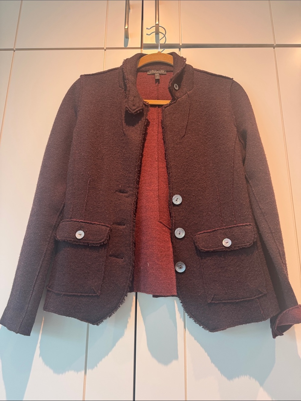 Eileen Fisher Wine Bouclé Button Front Jacket